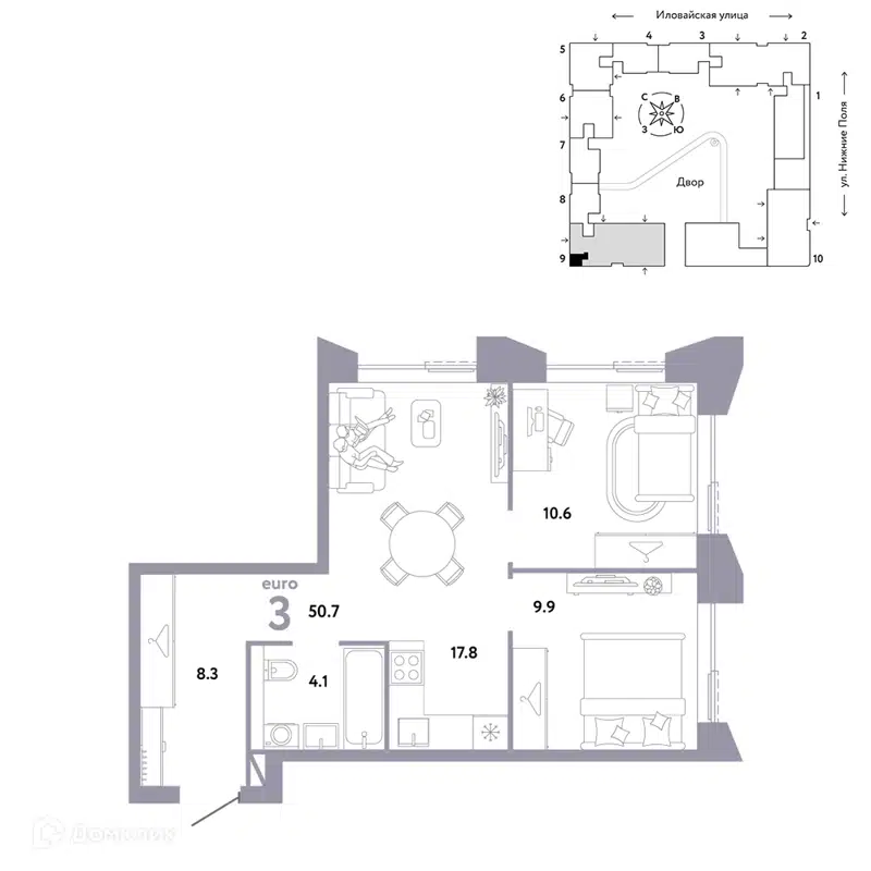 3-комнатная квартира 50.7 м² Страна.Заречная