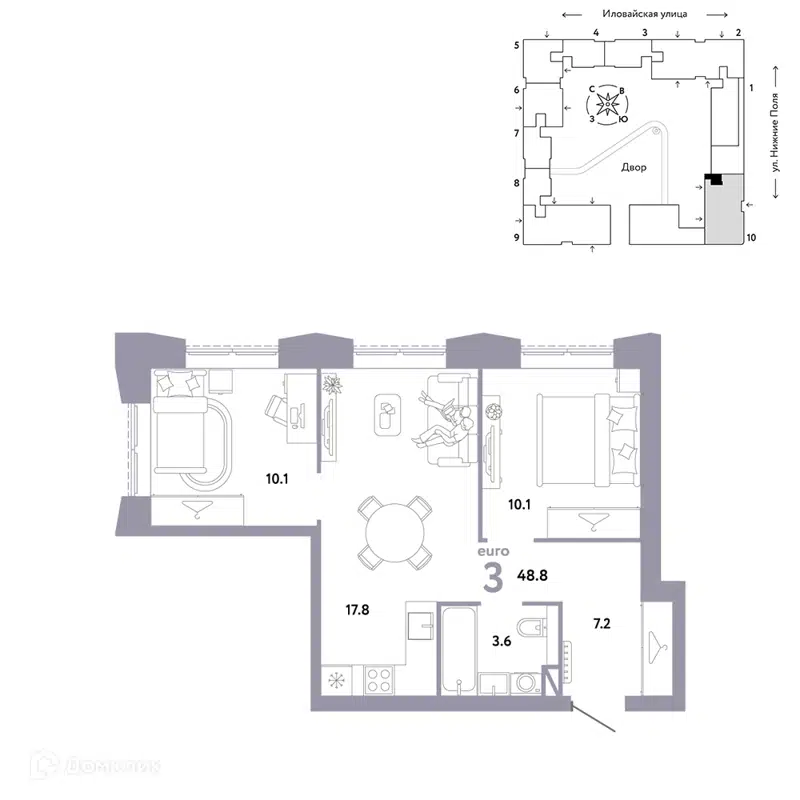 3-комнатная квартира 48.8 м² Страна.Заречная