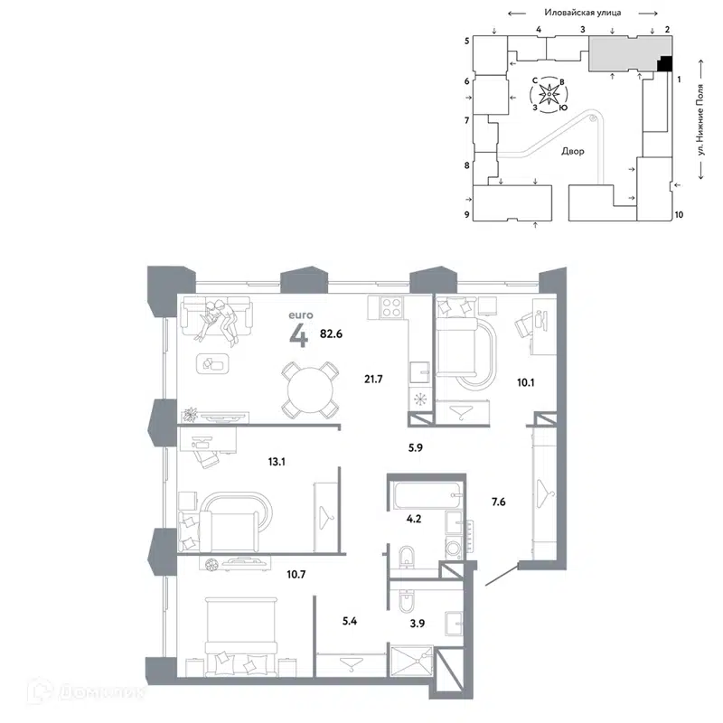 4-комнатная квартира 82.6 м² Страна.Заречная