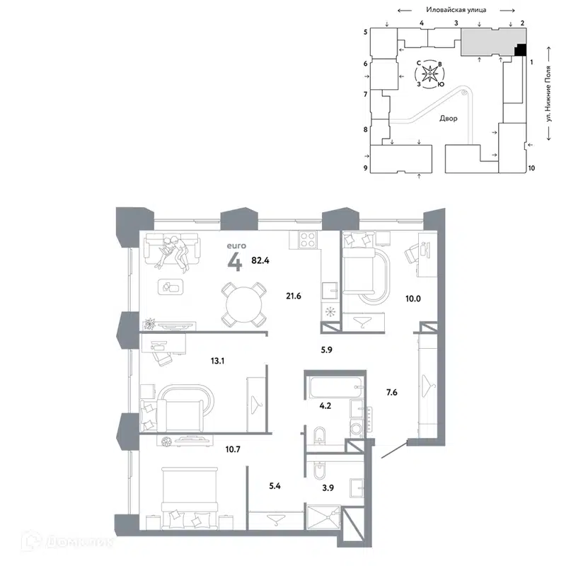 4-комнатная квартира 82.4 м² Страна.Заречная