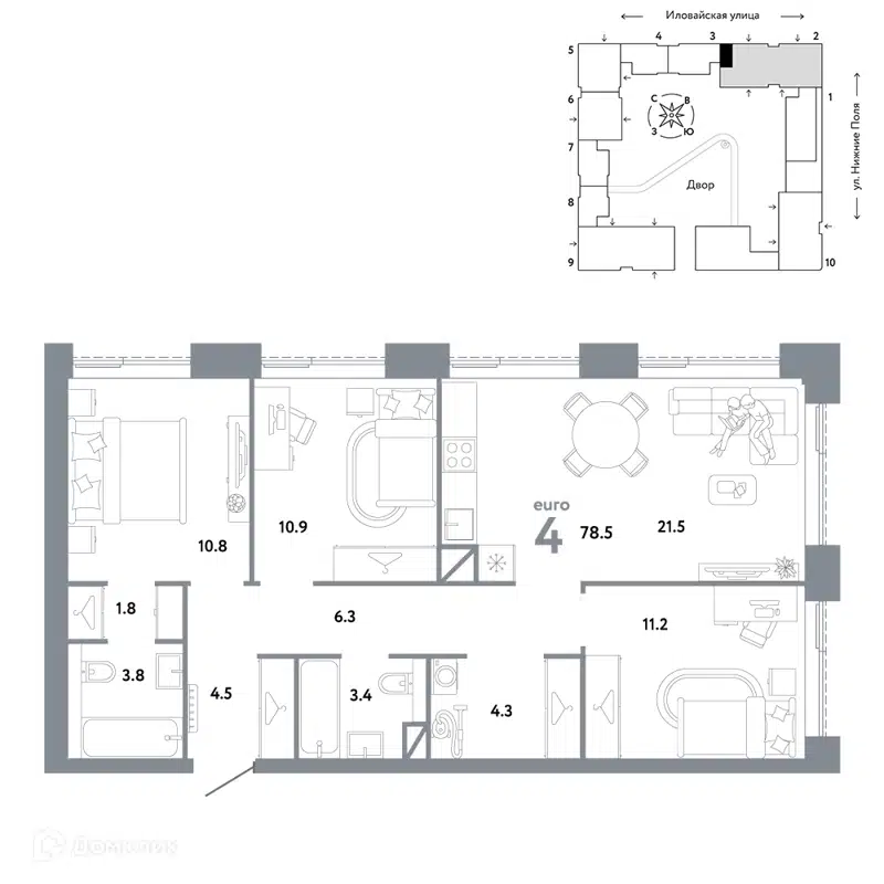 4-комнатная квартира 78.5 м² Страна.Заречная