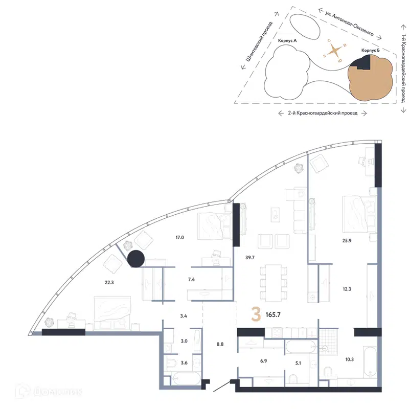 3-комнатная квартира 165.7 м² АУРУС Резиденции