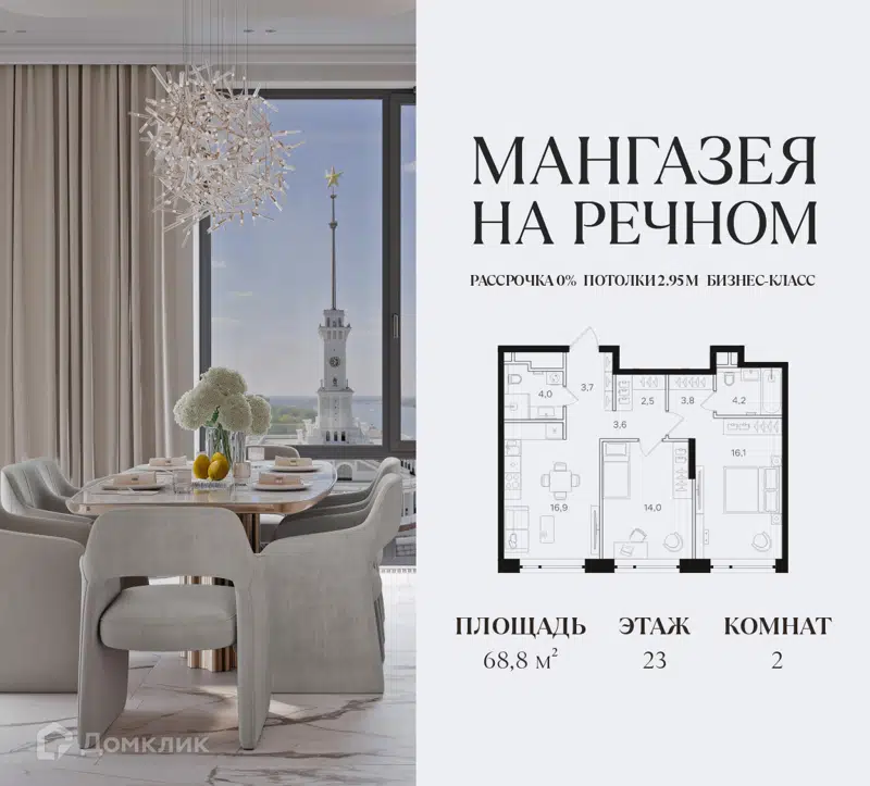 2-комнатная квартира 68.8 м² Мангазея на Речном
