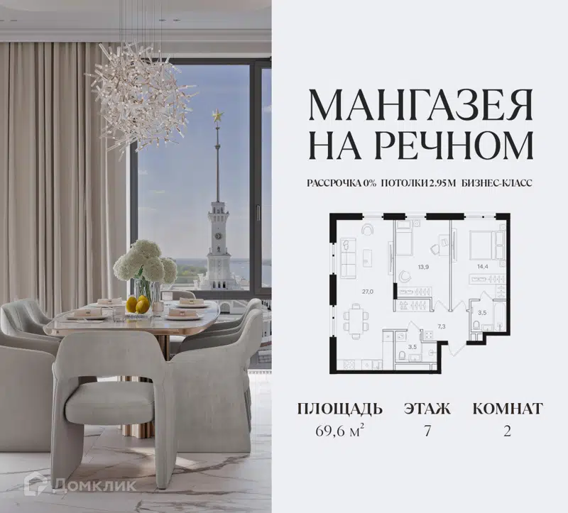 2-комнатная квартира 69.6 м² Мангазея на Речном