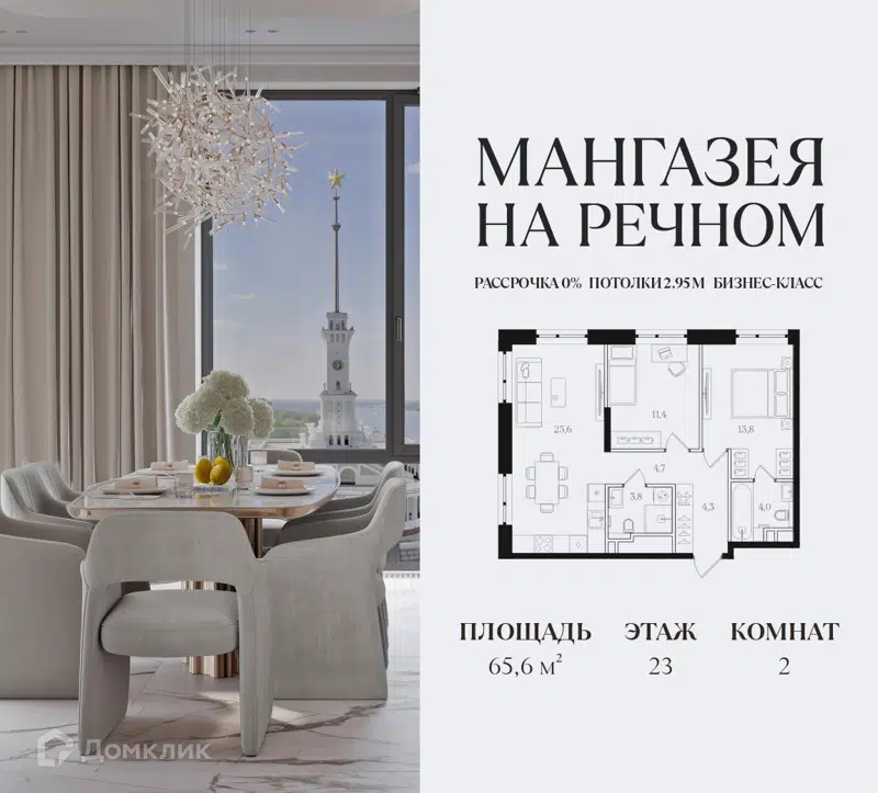 2-комнатная квартира 65.6 м² Мангазея на Речном