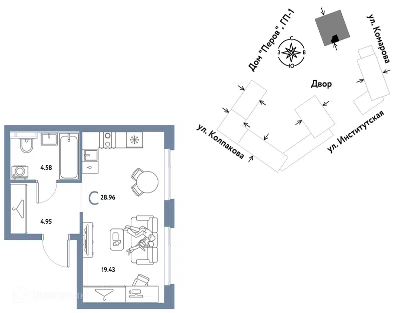 1-комнатная квартира 28.96 м² Страна.Парковая