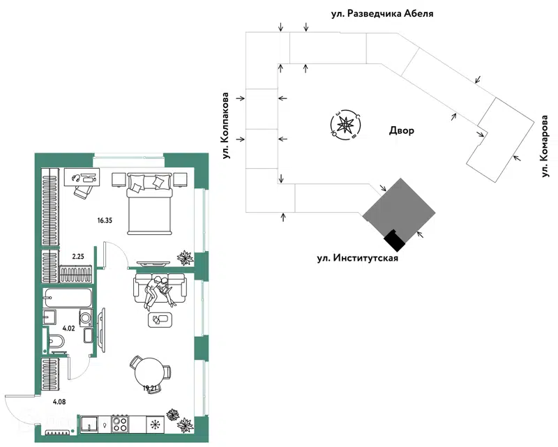 2-комнатная квартира 45.91 м² Страна.Парковая