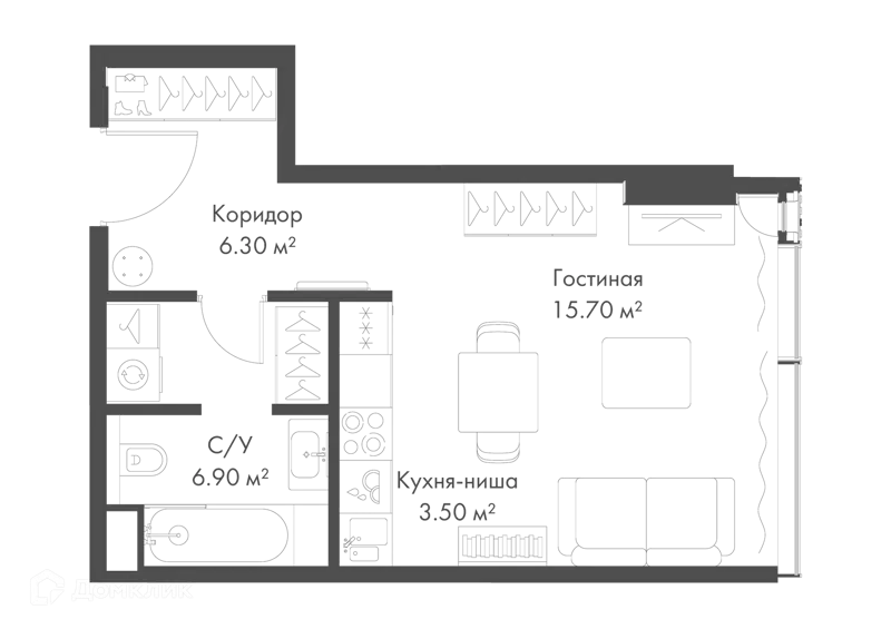 Студия 32.4 м² Слава