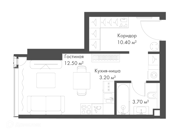 Студия 29.8 м² Слава