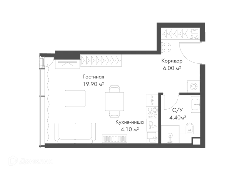 Студия 34.4 м² Слава