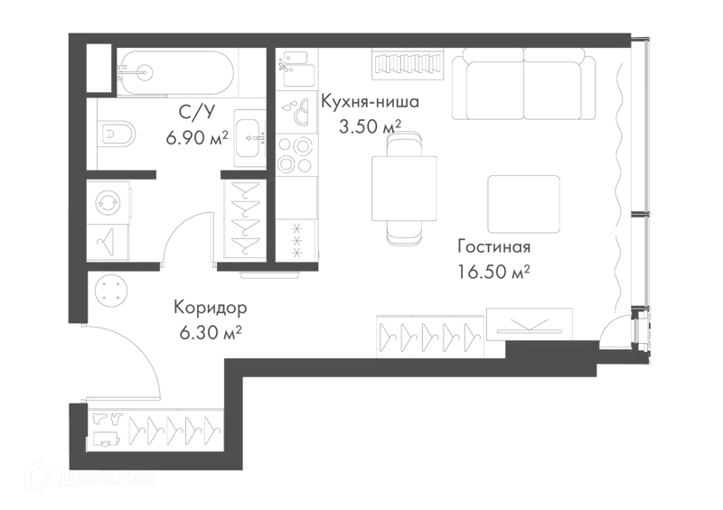 Студия 33.2 м² Слава