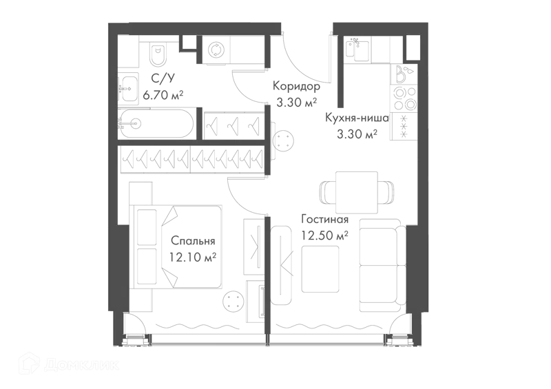 1-комнатная квартира 37.9 м² Слава