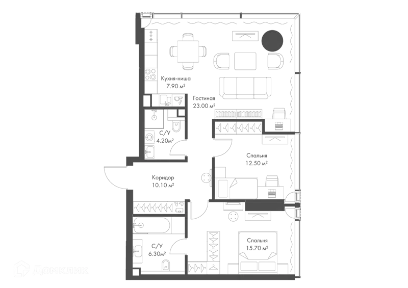2-комнатная квартира 79.7 м² Слава