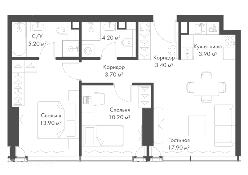 2-комнатная квартира 62.4 м² Слава