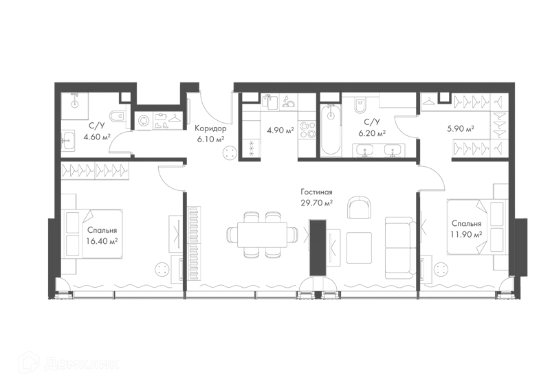2-комнатная квартира 85.7 м² Слава