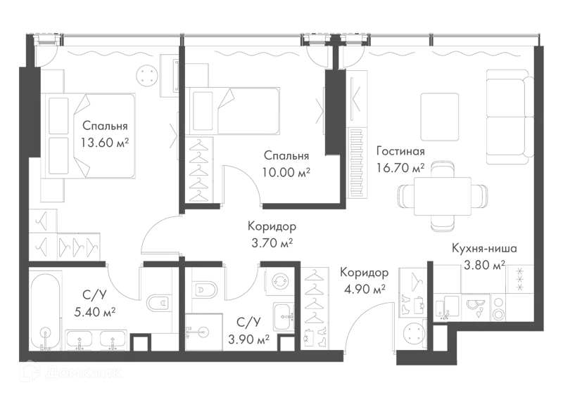 2-комнатная квартира 62 м² Слава