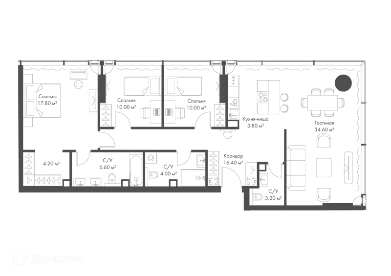 3-комнатная квартира 112.2 м² Слава