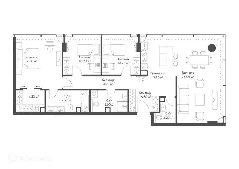 3-комнатная квартира 113.4 м² Слава