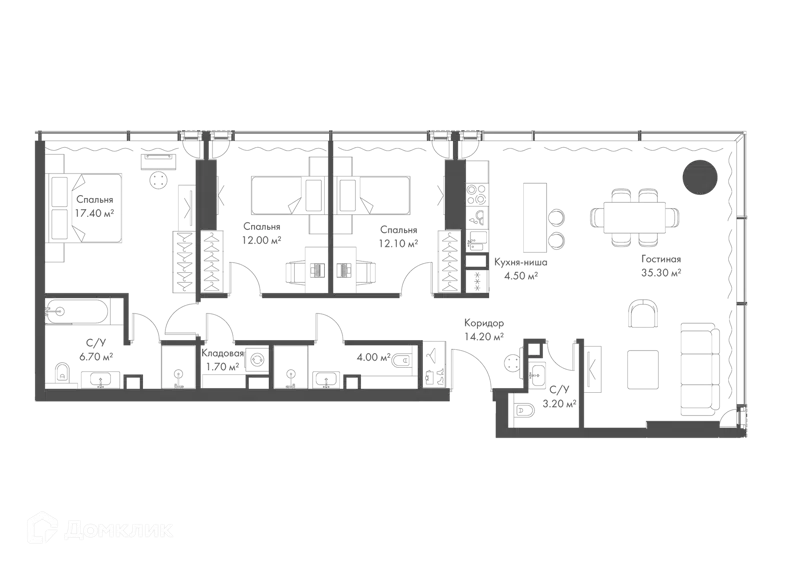 3-комнатная квартира 111.1 м² Слава