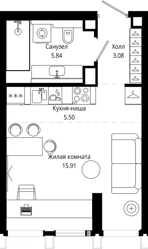 Студия 30.4 м² МОД
