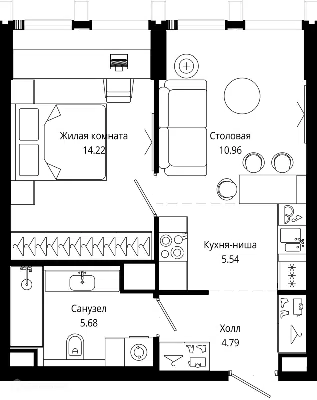 1-комнатная квартира 41.3 м² МОД