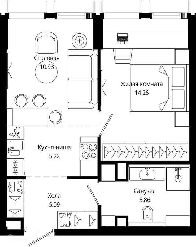1-комнатная квартира 41.4 м² МОД