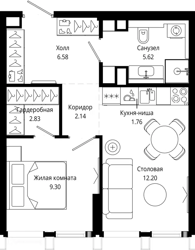 1-комнатная квартира 40.2 м² МОД