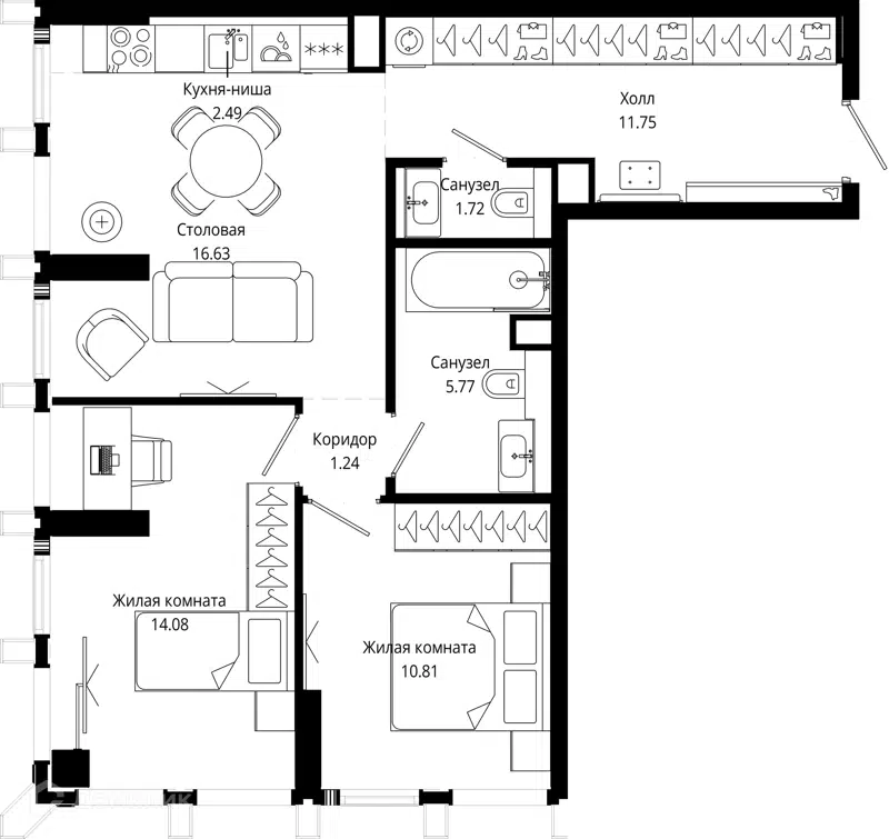 2-комнатная квартира 64.4 м² МОД
