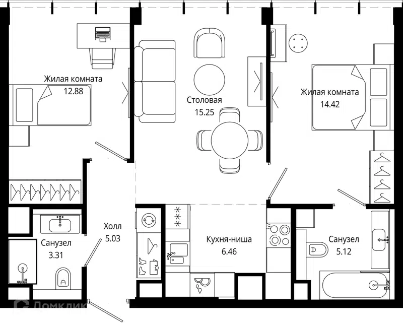 2-комнатная квартира 62.4 м² МОД