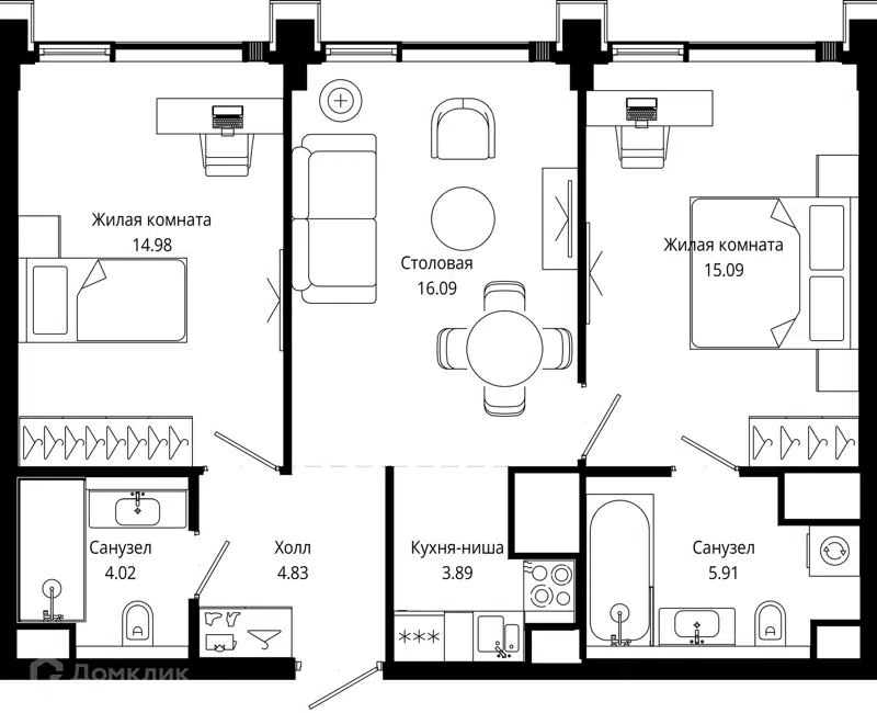 2-комнатная квартира 65.8 м² МОД