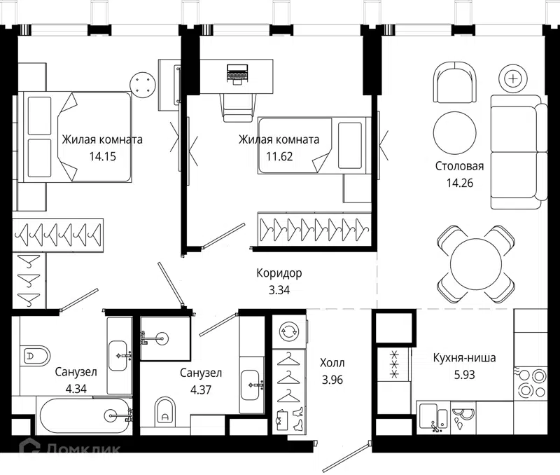 2-комнатная квартира 62.3 м² МОД