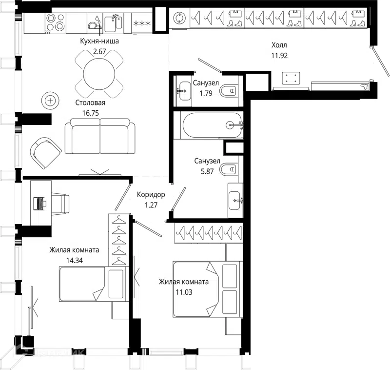 2-комнатная квартира 65.9 м² МОД