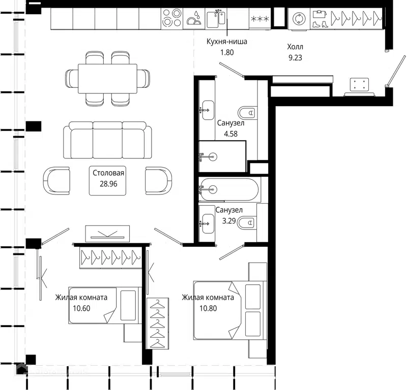 2-комнатная квартира 68.6 м² МОД