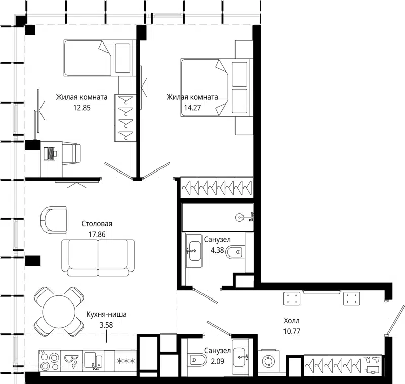 2-комнатная квартира 66 м² МОД