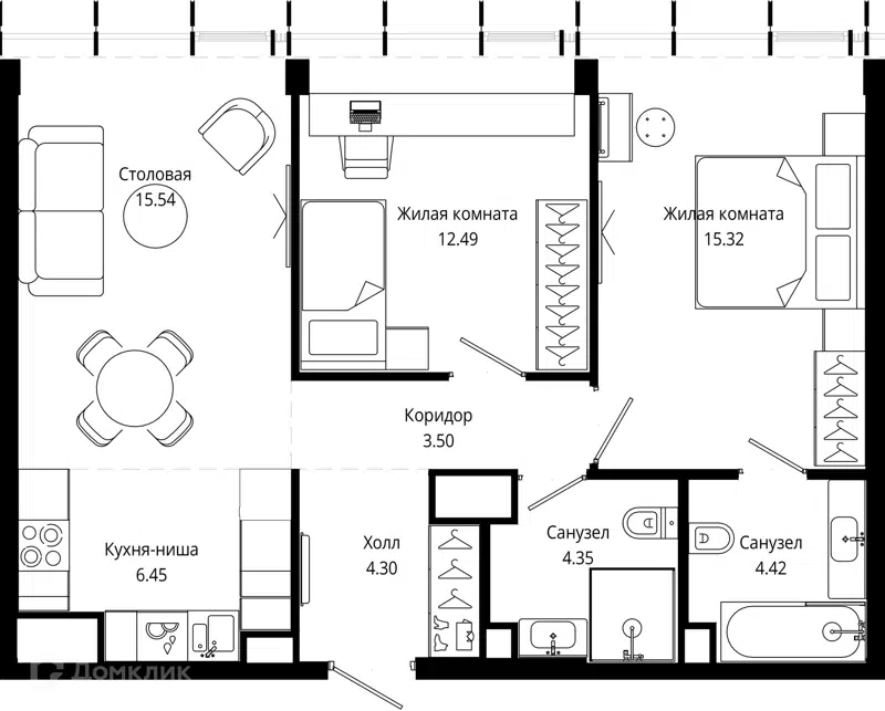 2-комнатная квартира 66.4 м² МОД