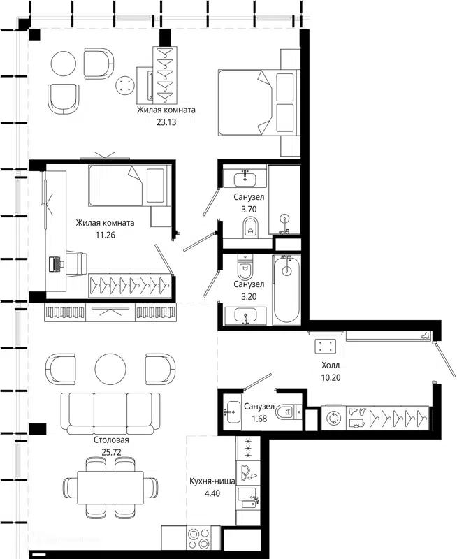 2-комнатная квартира 84.3 м² МОД
