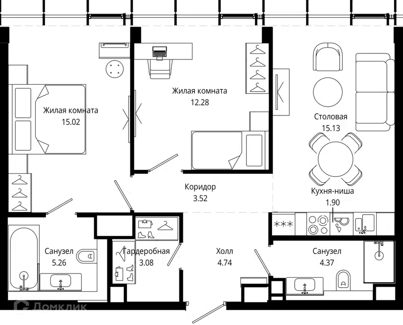 2-комнатная квартира 66.4 м² МОД
