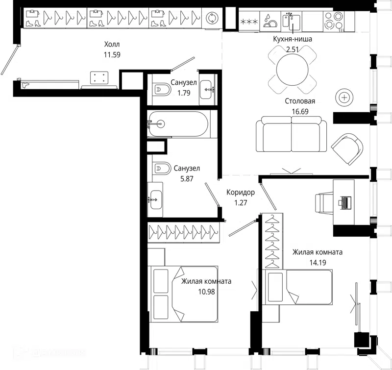 2-комнатная квартира 65.3 м² МОД