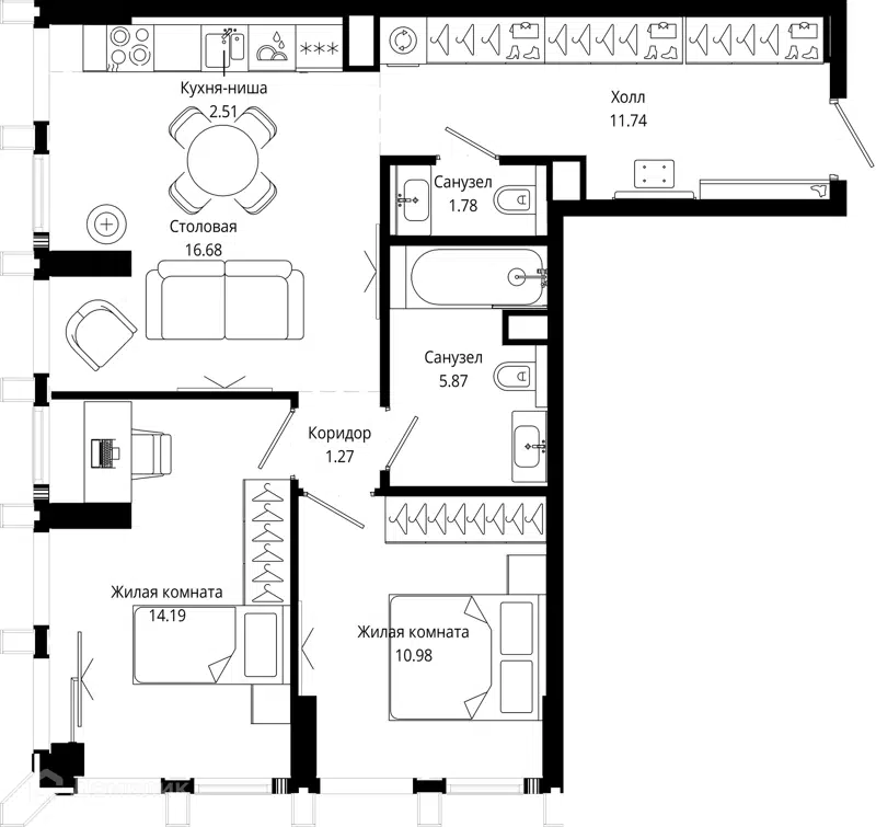 2-комнатная квартира 65.1 м² МОД