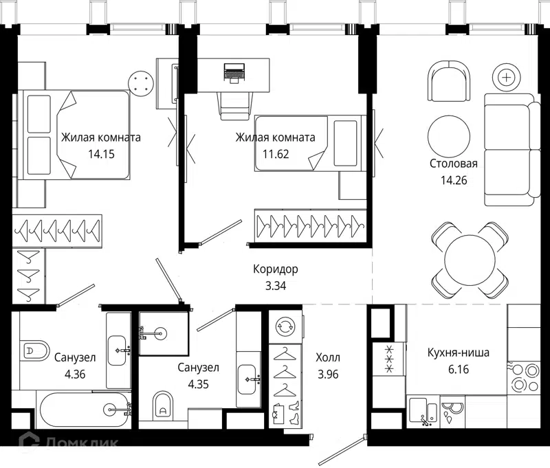 2-комнатная квартира 62.2 м² МОД