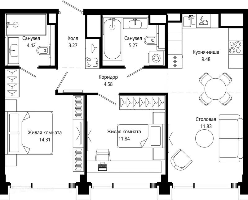 2-комнатная квартира 66.7 м² МОД