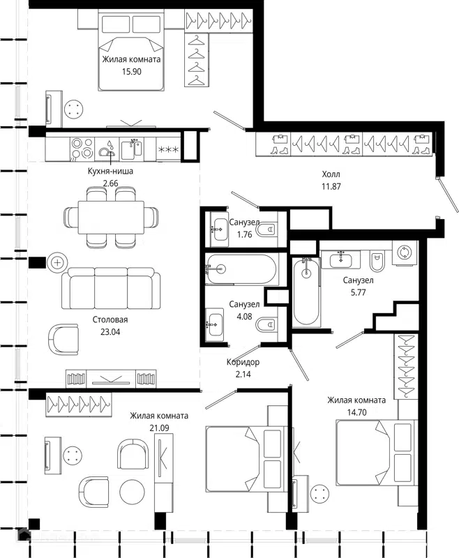 3-комнатная квартира 103.1 м² МОД
