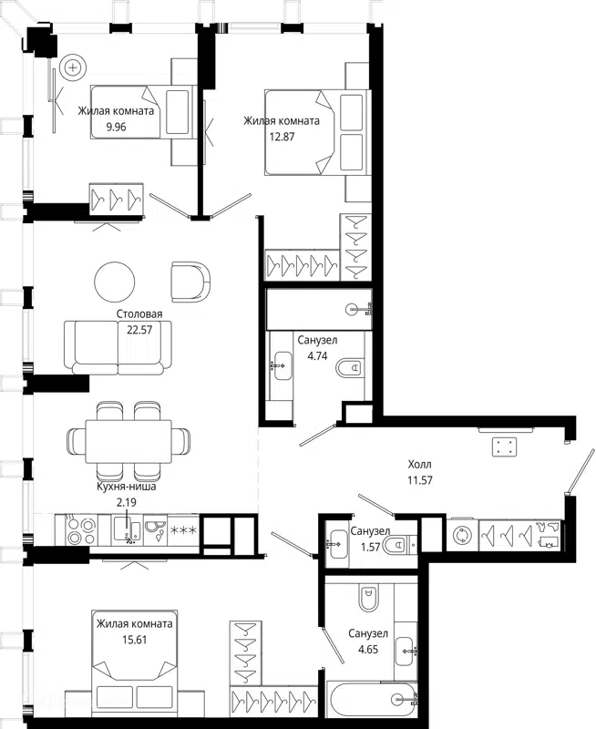 3-комнатная квартира 86.3 м² МОД