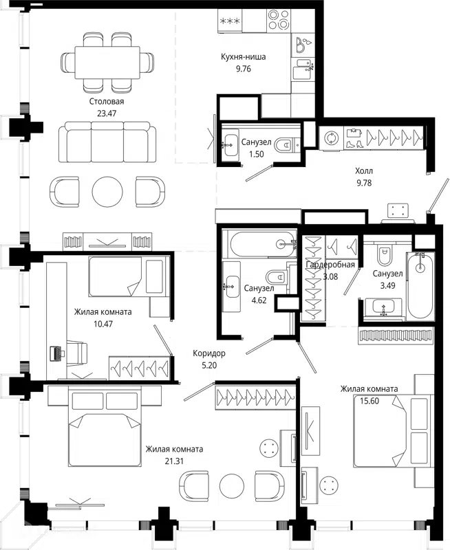 3-комнатная квартира 110.6 м² МОД