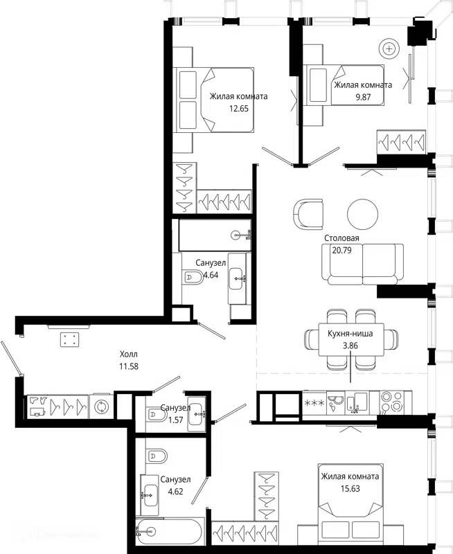 3-комнатная квартира 85.1 м² МОД