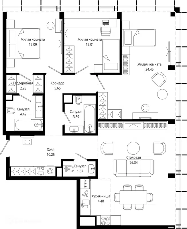 3-комнатная квартира 106.9 м² МОД