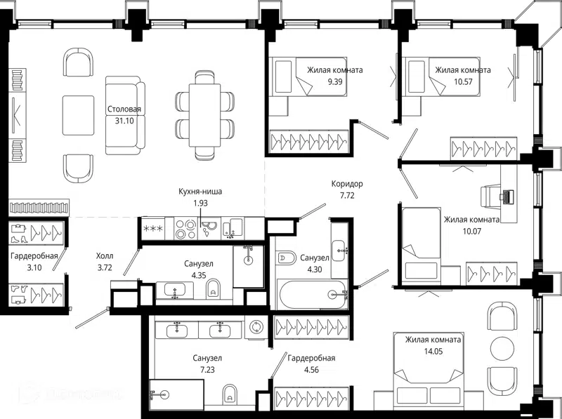 4-комнатная квартира 114.7 м² МОД