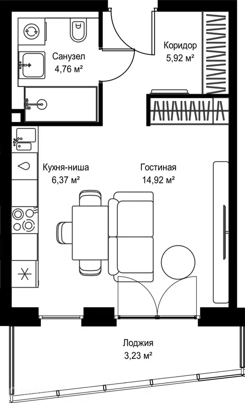 Студия 35.2 м² Селигер Сити