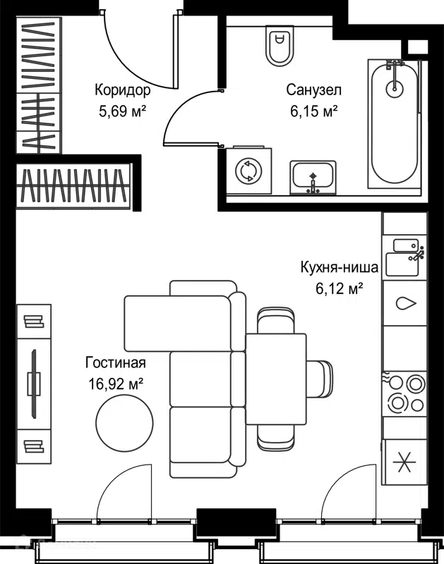 Студия 34.88 м² Селигер Сити