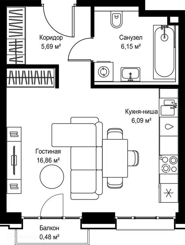 Студия 35.27 м² Селигер Сити